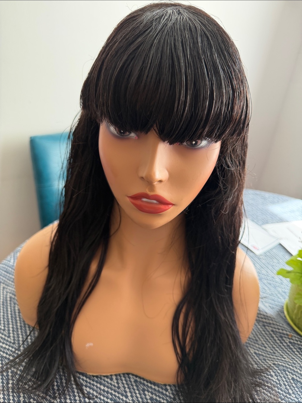 Black Long Straight Wig with Bangs - Women Hair